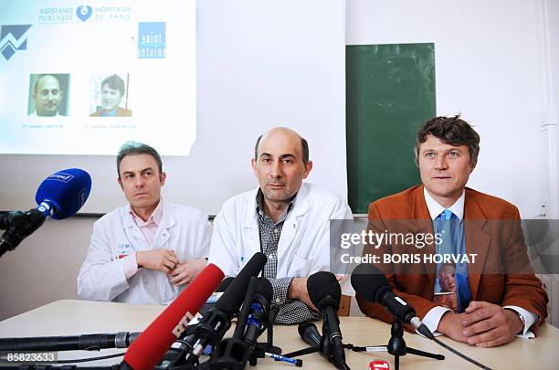 Surgeons Jean-Paul Meningaud Christian Dumontier and Laurent Lantieri give a press conference, on April 6, 2009 at The Henri Mondor Hospital in...