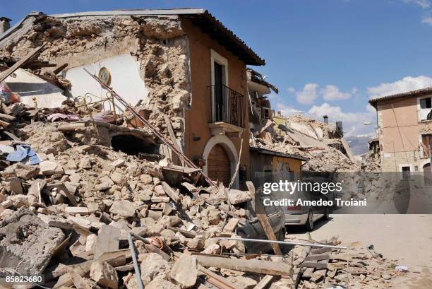 General view of buildings reduced to rubble by an earthquake on April 6, 2009 in Onna, Italy. The 6.3 magnitude earthquake tore through central...