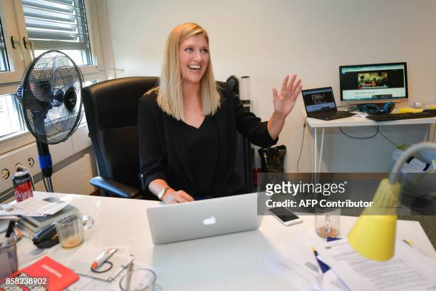 Nuclear disarmament group ICAN executive director Beatrice Fihn reacts at her office after ICAN won the Nobel Peace Prize for its decade-long...