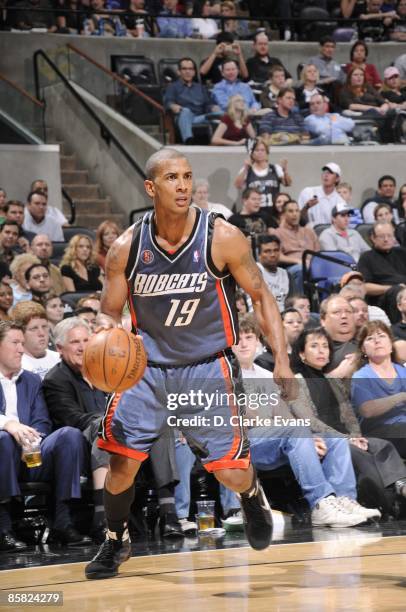 Raja Bell of the Charlotte Bobcats dribbles the ball against the San Antonio Spurs on March 10, 2009 at the AT&T Center in San Antonio, Texas. The...
