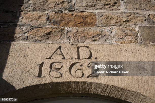 The date of a heritage cottage in the Northumbrian village of Blanchland, on 29th September 2017, in Blanchland, Northumberland, England. Blanchland...