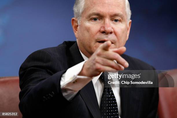 Secretary of Defense Robert Gates holds a news conference at the Pentagon April 6, 2009 in Arlington, Virginia. Gates proposed changes to the defense...