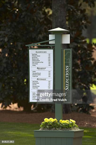 Masters Preview: View of food menu on golf course during pre tournament practice round on Monday at Augusta National. Augusta, GA 4/6/2009 CREDIT:...