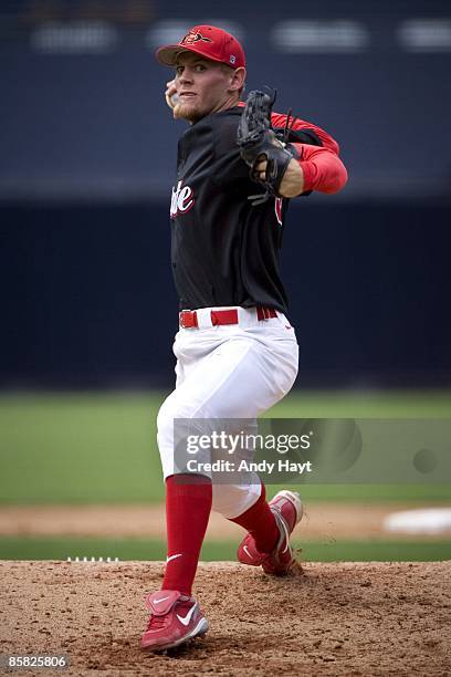 Pitcher Stephen Strasburg of the San Diego State Aztecs pitches during the game against the UC Davis Aggies at Petco Park on April 3, 2009 in San...