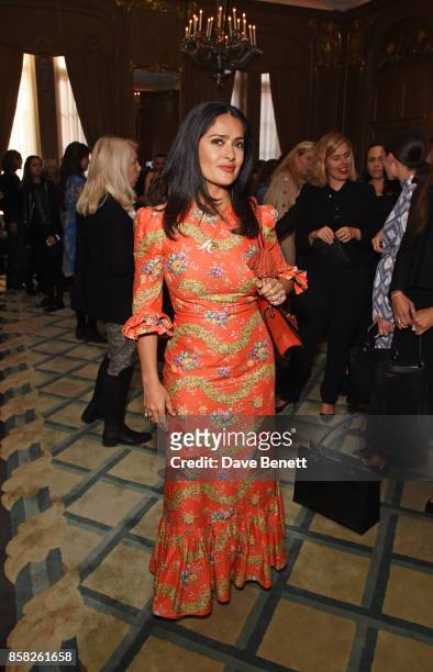 Salma Hayek attends the Academy of Motion Picture Arts and Sciences Women In Film lunch at Claridge's Hotel on October 6, 2017 in London, England.