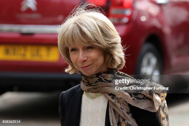 Actress Helen Worth arrives at Salford Cathedral on October 6, 2017 in Salford, England. Actress Liz Dawn who died aged 77, played Vera Duckworth in...