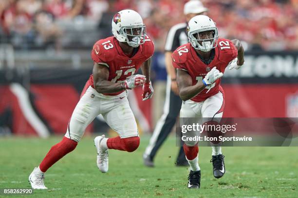 Arizona Cardinals wide receiver Jaron Brown and Arizona Cardinals wide receiver John Brown run their routes during the NFL game between the Arizona...