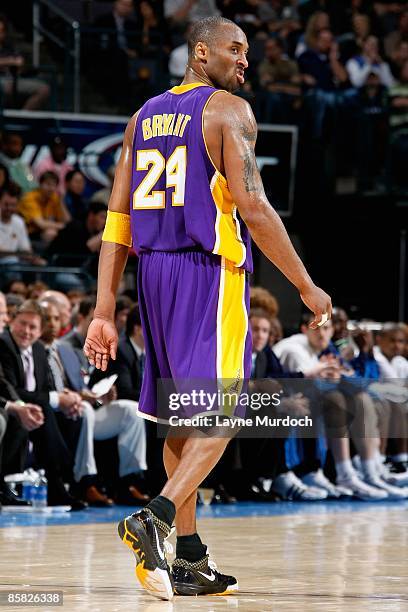 Kobe Bryant of the Los Angeles Lakers looks back during the game against the Oklahoma City Thunder on March 24, 2009 at the Ford Center in Oklahoma...