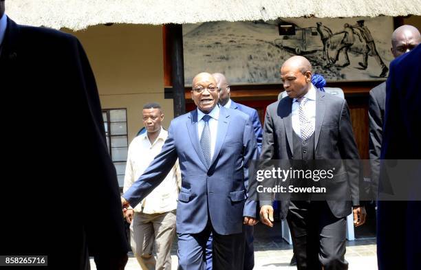 North West Premier Supra Mahumapelo and President Jacob Zuma during the unveiling of a monument dedicated to Zuma at the Groot Marico site on October...