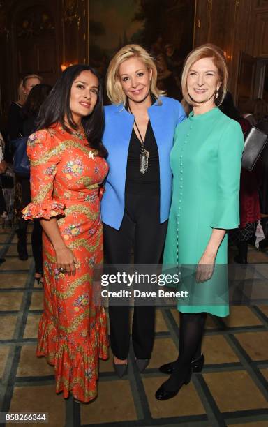 Salma Hayek, Nadja Swarovski and Dawn Hudson, AMPAS CEO, attend the Academy of Motion Picture Arts and Sciences Women In Film lunch at Claridge's...