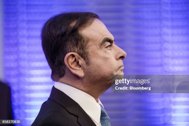 Carlos Ghosn, chairman of Renault SA, pauses during a news conference to announce the automaker's strategic plan in Paris, France, on Friday, Oct. 6,...