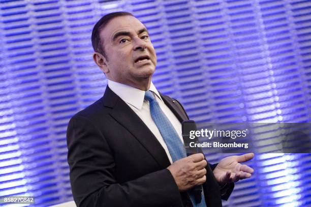 Carlos Ghosn, chairman of Renault SA, speaks during a news conference to announce the automaker's strategic plan in Paris, France, on Friday, Oct. 6,...