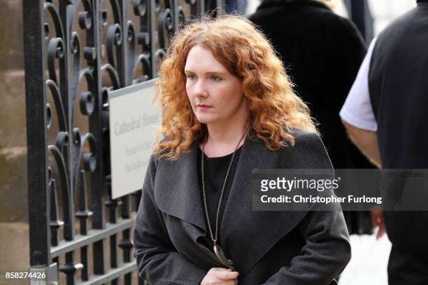 Actress Jennie McAlpine arrives at Salford Cathedral on October 6, 2017 in Salford, England. Actress Liz Dawn who died aged 77, played Vera Duckworth...