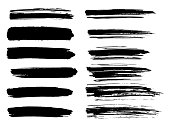 Painted grunge stripes set. Black labels, background, paint texture. Brush strokes vector. Handmade design elements.