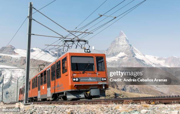gornergrat bahn and matterhorn - electric train stock pictures, royalty-free photos & images
