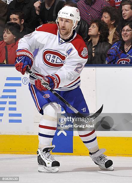 Alexei Kovalev of the Montreal Canadiens skates during game action against the Toronto Maple Leafs April 4, 2009 at the Air Canada Centre in Toronto,...