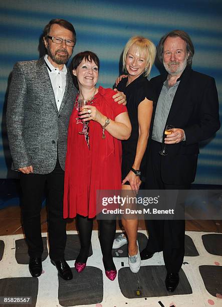 Bjorn Ulvaeus, Catherine Johnson, Judy Cramer and Benny Andersson attend the Mamma Mia! Gala Celebration Evening to celebrate their 10th birthday, at...