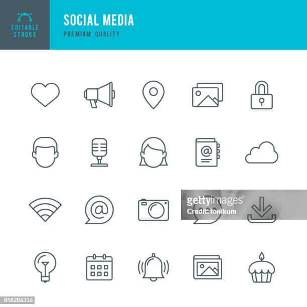 social media  - thin line icon set - single line heart stock illustrations