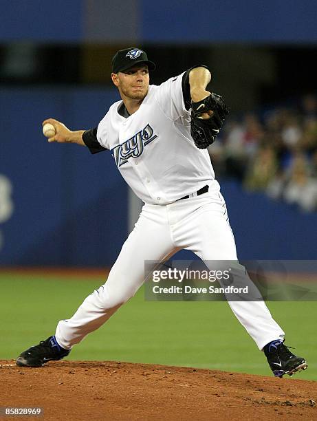 Roy Halladay of the Toronto Blue Jays throws a pitch against the Detroit Tigers during their MLB game at the Rogers Centre April 6, 2009 in Toronto,...