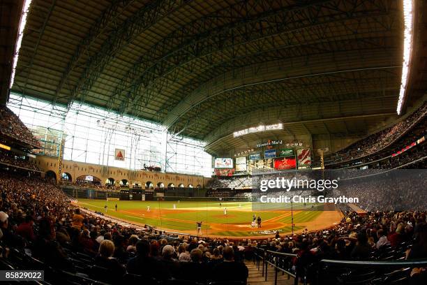 Roy Oswalt of the Houston Astros pitches against the Chicago Cubs on Opening Day on April 6, 2009 at Minute Maid Park in Houston, Texas.