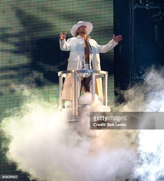 Shawn Michaels makes his intro as he takes on The Undertaker at "WrestleMania 25" at the Reliant Stadium on April 5, 2009 in Houston, Texas.