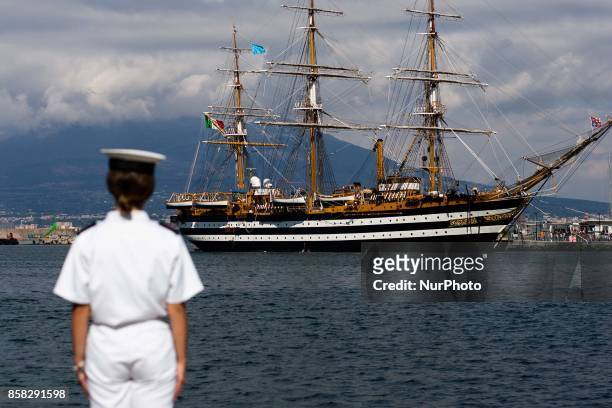 Crew member of Italian sailing ship Amerigo Vespucci in Naples, Italy, October on 06, 2017.