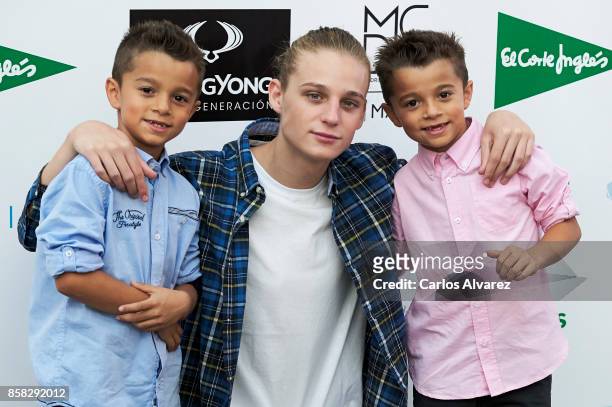 Antonio Cortes , Paco Cortes of 'Los Gemelos Cortes' and singer Calum attend 'The Petite Fashion Week' at the Cibeles Palace on October 6, 2017 in...