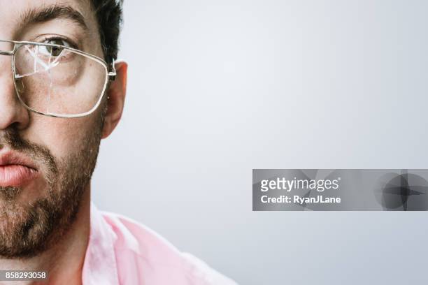 man with broken eyeglasses - broken spectacles stock pictures, royalty-free photos & images
