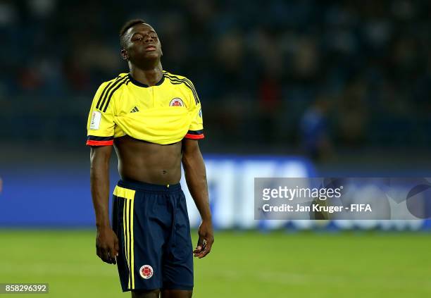 Andres Perea of Colombia looks on dejected after the final whistle during the FIFA U-17 World Cup India 2017 group A match between Colombia and Ghana...