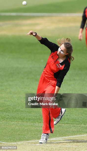 Alex Price bowls during the WNCL match between South Australia and Western Australia at Adelaide Oval No.2 on October 6, 2017 in Adelaide, Australia.