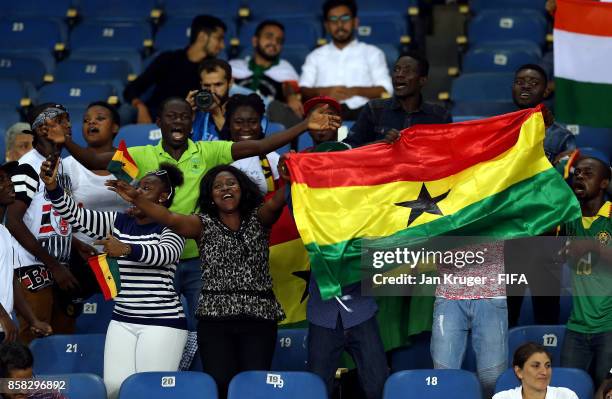 Ghana fans celebrate the win during the FIFA U-17 World Cup India 2017 group A match between Colombia and Ghana at Jawaharlal Nehru Stadium on...