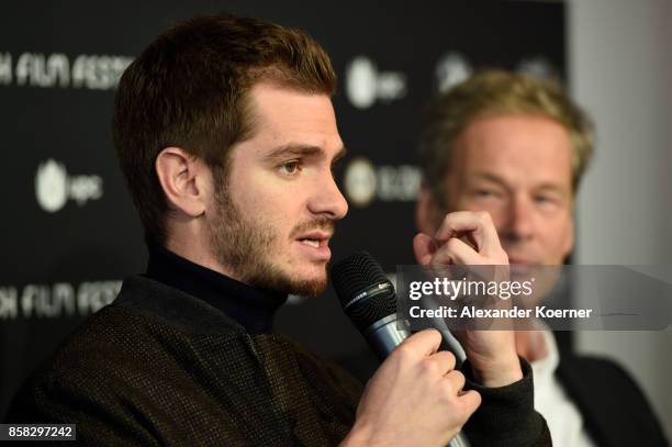 Andrew Garfield speaks at the 'Breathe' press conference during the 13th Zurich Film Festival on October 6, 2017 in Zurich, Switzerland. The Zurich...