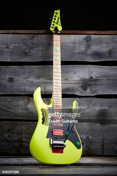Vintage 1987 Ibanez JEM electric guitar with a Desert Sun Yellow finish, taken on November 28, 2016.