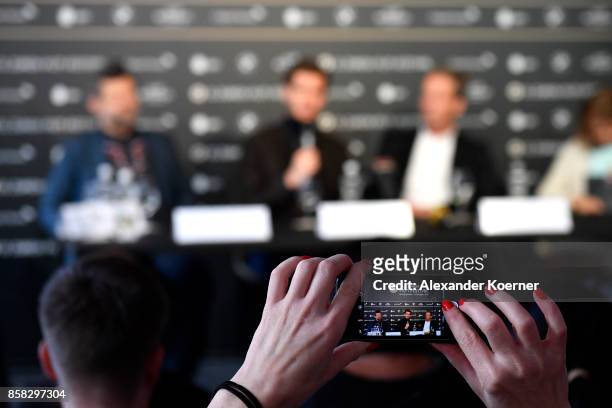 Andy Serkis, Andrew Garfield, Jonathan Cavendish and Claudia Bluemhuber speak during the 'Breathe' press conference during the 13th Zurich Film...