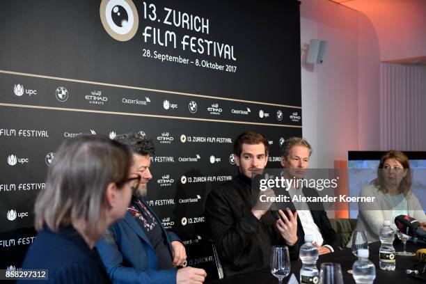 Andrew Garfield speaks at the 'Breathe' press conference during the 13th Zurich Film Festival on October 6, 2017 in Zurich, Switzerland. The Zurich...