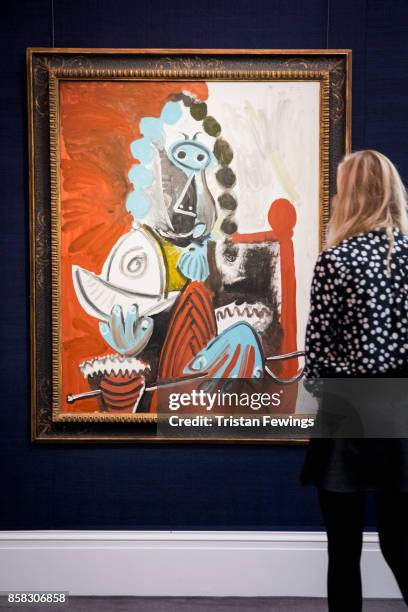 Picasso's Homme assis au casque et a l'epee goes on view as part of Sotheby's Contemporary Impressionist New York TRAVEX highlights preview at...