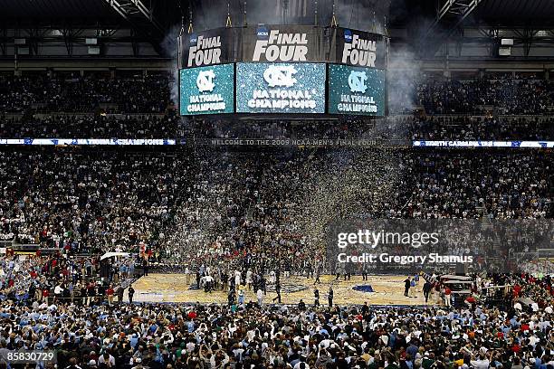 The North Carolina Tar Heels celebrate after they won 89-72 against the Michigan State Spartans during the 2009 NCAA Division I Men's Basketball...