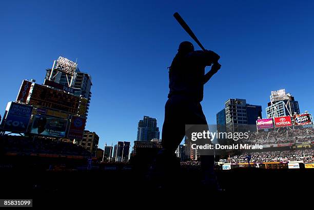 Manny Ramirez of the Los Angeles Dodgers prepares to bat against the San Diego Padres during their Opening Day game on April 6, 2009 at Petco Park in...