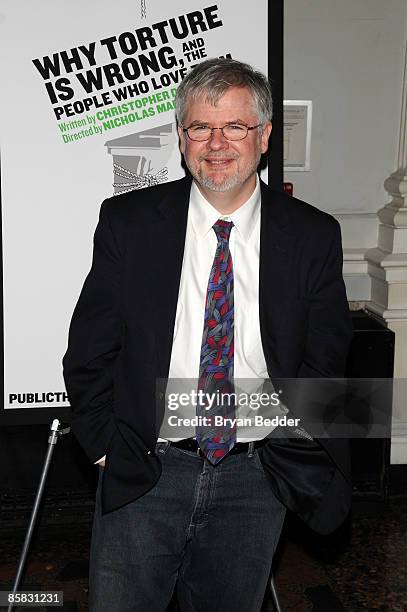 Playwright Christopher Durang attends the Off-Broadway opening night of "Why Torture in Wrong, and the People Who Love Them" at The Public Theater on...