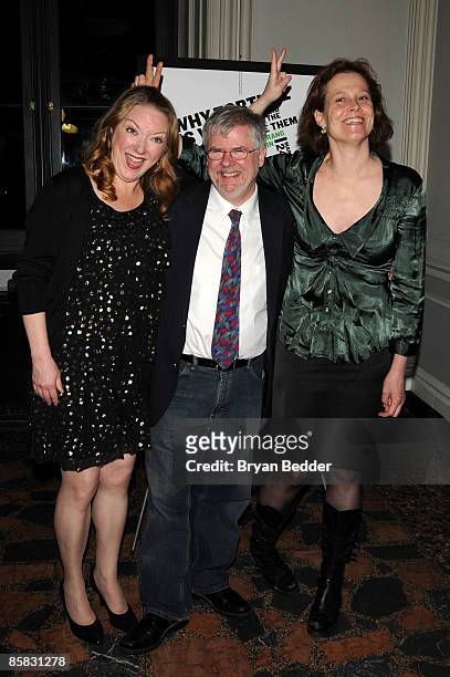 Actress Kristine Nielsen, playwright Christopher Durang and actress Sigourney Weaver attend the Off-Broadway opening night of "Why Torture in Wrong,...
