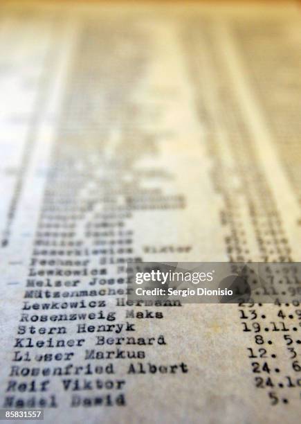 Detailed view of a carbon copy of an original Schindler's List is seen following its discovery by The State Library's Dr Olwen Pryke, at The State...