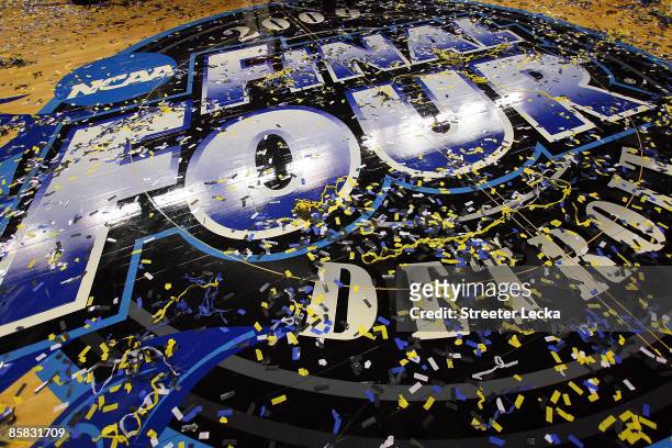 The floor at center court after the North Carolina Tar Heels defeated the Michigan State Spartans 89-72 during the 2009 NCAA Division I Men's...