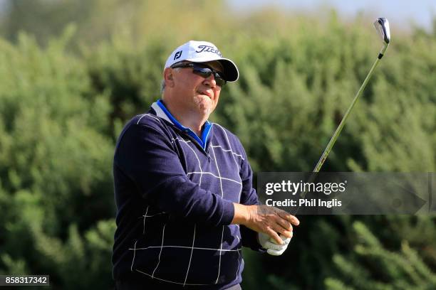 Peter O'Malley of Australia in action during the first round of the Dutch Senior Masters played at The Dutch on October 6, 2017 in Spijk, Netherlands.