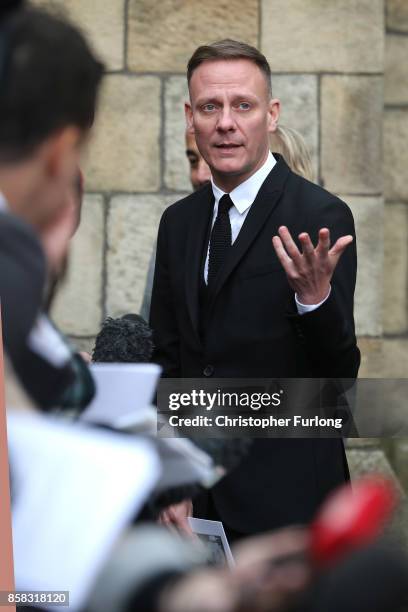 Actor Antony Cotton after the funeral of actress Liz Dawson at Salford Cathedral on October 6, 2017 in Salford, England. Actress Liz Dawn who died...