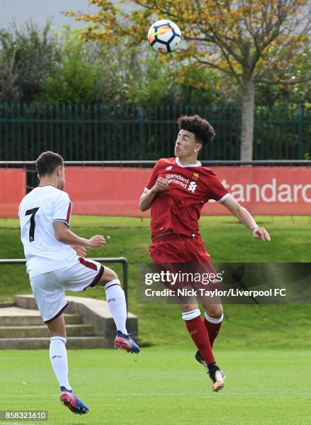 Curtis Jones of Liverpool in action during the U18 friendly match between Liverpool and Burnley at The Kirkby Academy on October 6, 2017 in Kirkby,...