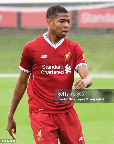 Elijah Dixon-Bonner of Liverpool in action during the U18 friendly match between Liverpool and Burnley at The Kirkby Academy on October 6, 2017 in...
