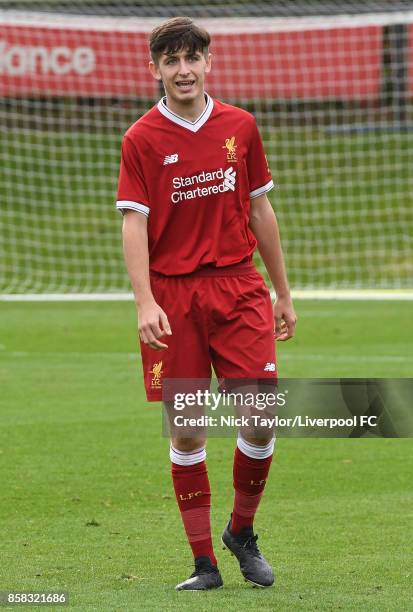 Anthony Glennon of Liverpool in action during the U18 friendly match between Liverpool and Burnley at The Kirkby Academy on October 6, 2017 in...