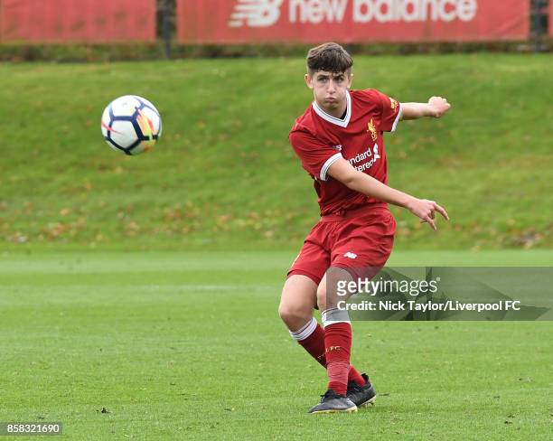 Anthony Glennon of Liverpool in action during the U18 friendly match between Liverpool and Burnley at The Kirkby Academy on October 6, 2017 in...