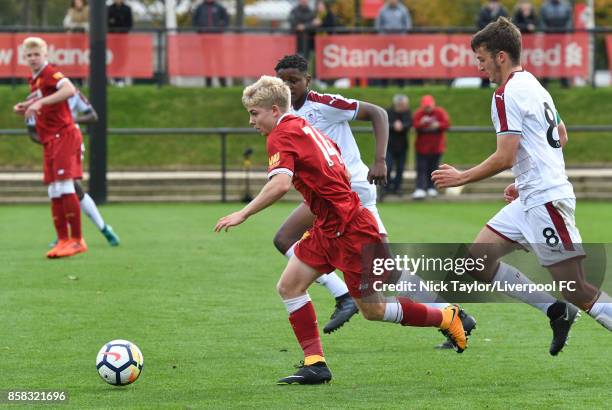 Edvard Sandvik Tagseth of Liverpool in action during the U18 friendly match between Liverpool and Burnley at The Kirkby Academy on October 6, 2017 in...