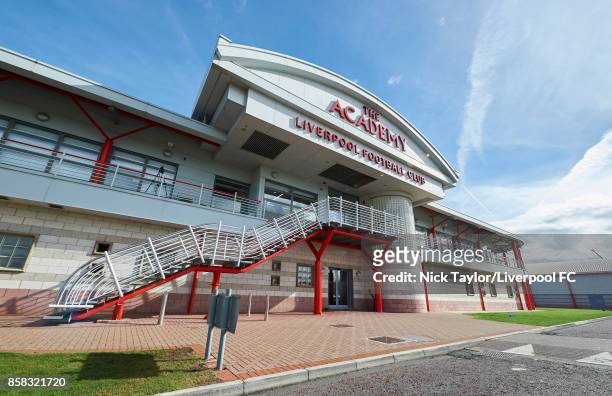 The Liverpool Football Club Academy building in the autumn sunshine during the U18 friendly match between Liverpool and Burnley at The Kirkby Academy...